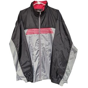 Vintage Style J.D. Michael Colorblock Windbreaker Jacket Black Gray Red XL Nylon
